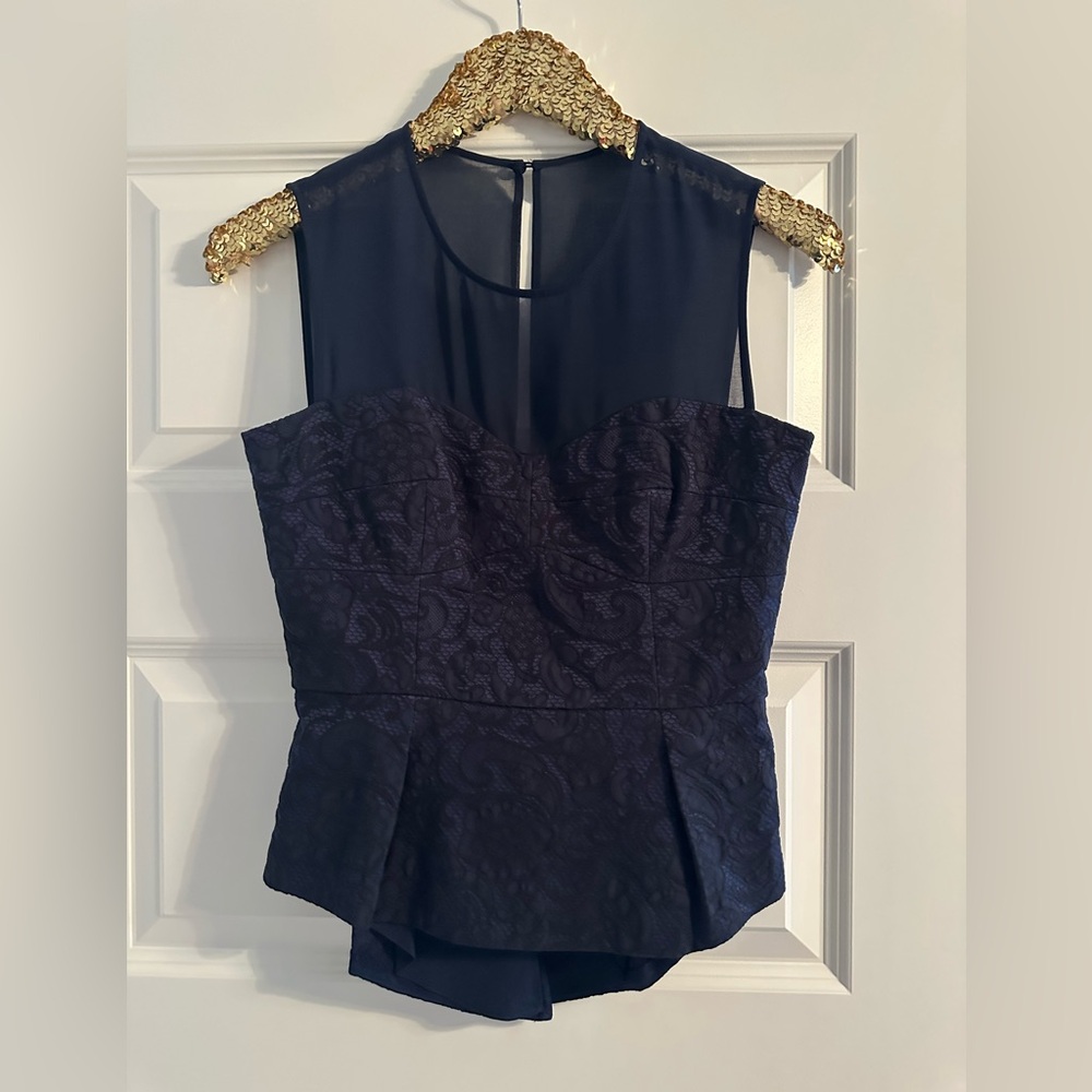 Elegant Navy Lace Peplum Top